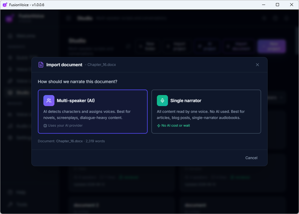 Import document with speaker detection