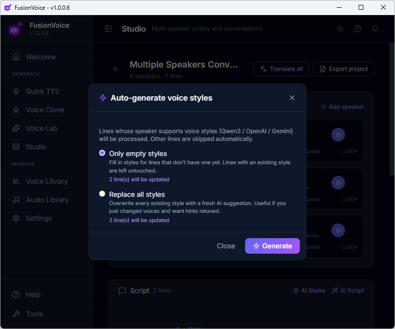 Auto-generate styles for all lines