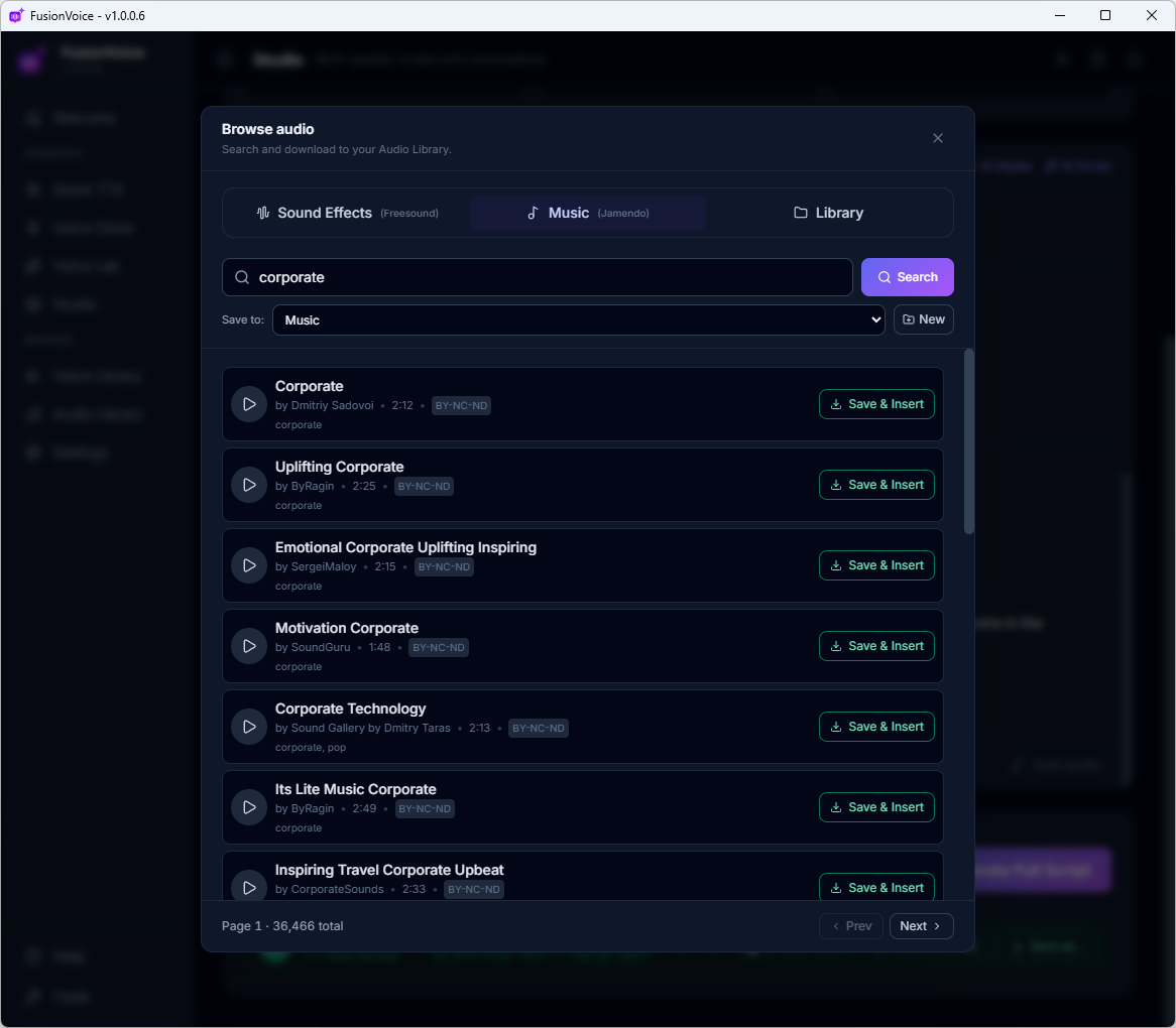 Built-in background music search