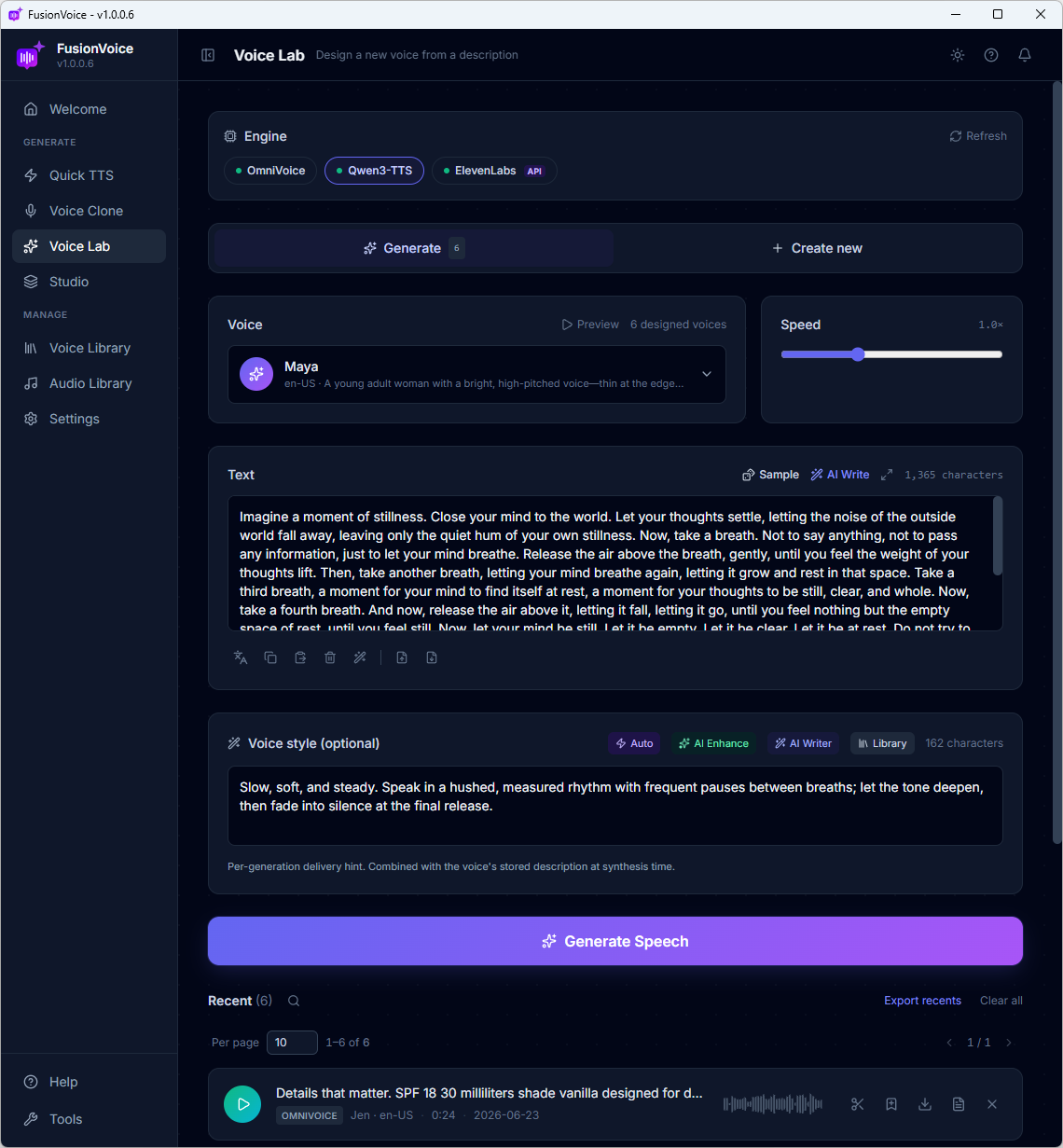Freeform voice description mode